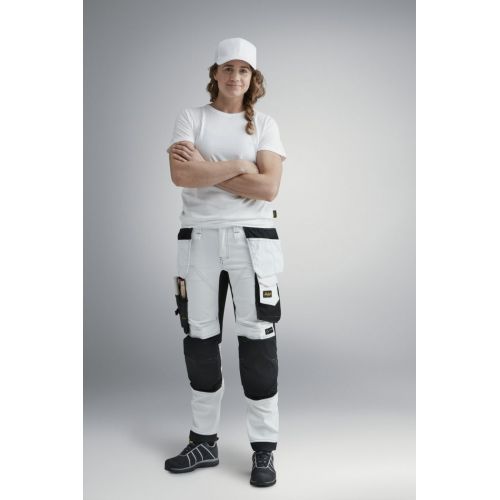 6247 Pantalones largos elásticos de trabajo para mujer con bolsillos flotantes AllroundWork blanco/negro